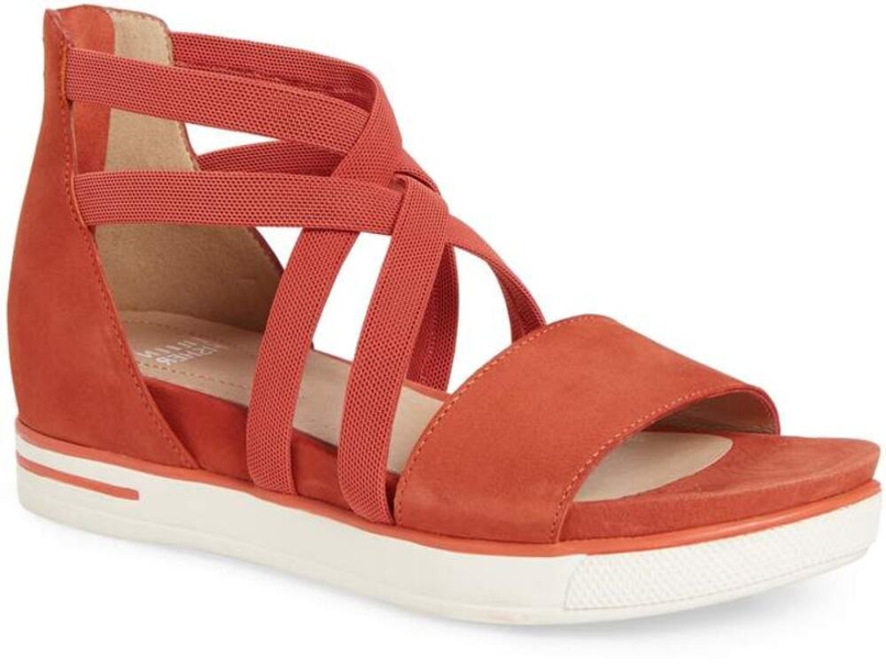 Eileen Fisher Story Platform Sandal Leather Sporty-Chic Adjustable Cayenne 6